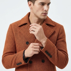 Autumn <b>Winter</b> New British <b>Men</b> Over Coat European Double Breasted Button Closure Long Solid Color Trench Coat - Product Image 6