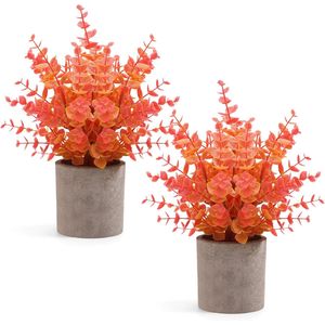 Lot de 2 petites plantes artificielles d'eucalyptus pour la décoration d'automne, pour la maison, les étagères, le bureau, la salle de bain, le bureau, style ferme, plantes artificielles en pot - Product Image 1