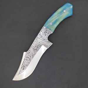 Cuchillo de Caza Profesional de Alta Calidad Personalizable con Hoja de Acero D2, Grabado a Mano, para Supervivencia Industrial y al Aire Libre, con Funda - Product Image 1