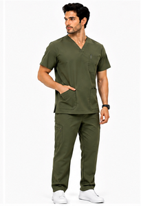 Uniforme médico para hombre, conjunto de 2 piezas, pantalones tipo jogger, transpirable, con spandex, ropa de trabajo para médicos y enfermeros, moderno y duradero. - Product Image 6