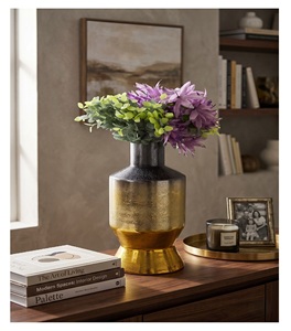 Hot Aluminum Hammered Texture Cylinder Shape Two Toned Color Nickel Plated Flower <b>Vase</b> <b>Unique</b> Style Fancy Wedding Flower <b>Vase</b> - Product Image 1
