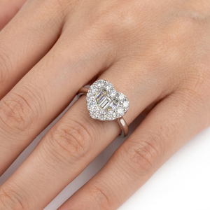 Baguette Diamond Heart <b>Ring</b> 18K White Gold Cluster Halo <b>Split</b> Shank Setting Premium Custom Jewelry Factory MOQ 1pc - Product Image 4