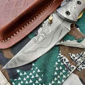 Couteau de chasse en acier Damas 2026, fait main, avec étui en cuir fin, style Viking, pour cuisine et extérieur - Vente en gros - Product Image 3