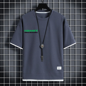 Camiseta de Manga Corta con Cuello Redondo para Hombre, con Estampado de Letras, Informal, de Punto, Transpirable, Ajustada, 100% Algodón, Impresión Digital - Product Image 4