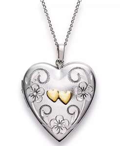 Sterling <b>Silver</b> and 14k Gold <b>Necklace</b>, <b>Heart</b> <b>Locket</b> Pendant 18" | Macy's - Product Image 1