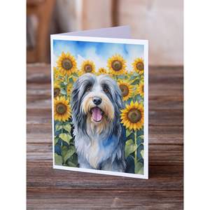 Whimsical A7 Tamaño 5x7 Collie Barbudo en girasoles Tarjetas de notas en blanco Paquete de 8 con sobres Tarjetas de felicitación - Product Image 2