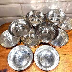 Vintage Nickel Silver Bowls Hammered Metal Fruit Bowl for <b>Floating</b> <b>Candles</b> Flower Dining Table Home Decor Made in India - Product Image 2
