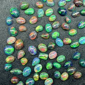 Lot de cabochons ovales en opale noire d'Éthiopie naturelle |   Opale noire polie de qualité AAA, 100% authentique |   Feu vert multi-étincelant 6mm-12mm - Product Image 4
