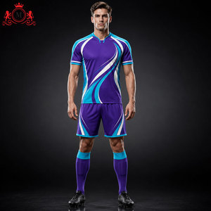 ชุดเสื้อฟุตบอลสีม่วงน้ำเงินแบบซับลิเมชั่นพร้อมกางเกงขาสั้น ชุดยูนิฟอร์มฟุตบอลสำหรับผู้ใหญ่ ผ้าโพลีเอสเตอร์ระบายอากาศ ตรวจจับรอยขาดด้วยเข็ม - Product Image 4