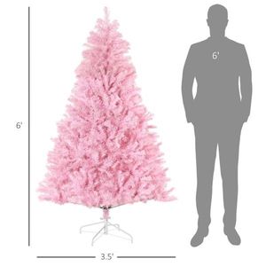 Albero di Natale Artificiale Rosa con Base in Acciaio ad Apertura Automatica, Forma Larga - Product Image 2