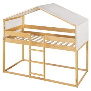 Letto a Castello in Legno Naturale con Tenda per Bambini, Modello Twin Over Twin, SKU Vecchio LT000708AAM - Product Image 6