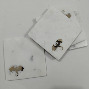 Design de luxe 4 pièces ananas laiton incrustation pierre sous-verre ensemble Unique tapis décoratifs et tampons sous-verre en marbre bien fini en inde - Product Image 2