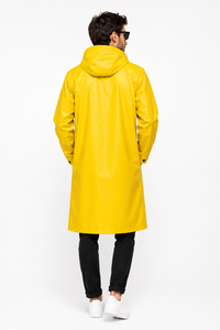 <b>Men's</b> Yellow Hooded Waterproof Long Coat Long Sleeve Button Front <b>Raincoat</b> Outerwear - Product Image 4