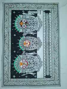 Peinture murale artisanale Pattachitra, œuvre d'art traditionnelle en coton d'Odiya, décoration de temple hindou - Product Image 1