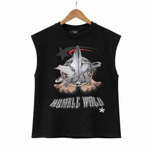 Chaleco informal para hombre, negro, lavado al ácido, extragrande, resistente, para fitness, cuello redondo, sin mangas, con estampado digital personalizado - Product Image 3