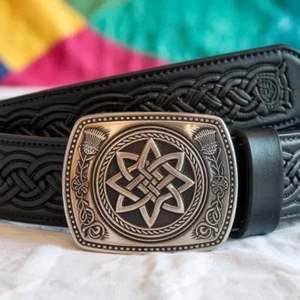 Boucle de ceinture ethnique en alliage, motif nœud celtique moulé sous pression, pour ceinture en cuir noir - Product Image 3