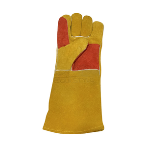 Heat Resistance Welding Gloves Yellow Red <b>Cow</b> Split Leather Anti Cut Protective Industrial Custom Heavy Duty Safety Gloves - Product Image 6