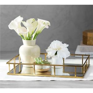 Gold Mirror <b>Tray</b> Round Brass Decorative Serving <b>Trays</b> Luxury Metal <b>Perfume</b> Vanity Cosmetic Organizer Wholesale Desktop Decor - Product Image 4