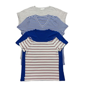 Camiseta de algodón 100% de gran tamaño para mujer, diseño de logotipo informal a rayas con estampado de gráficos personalizados, cuello redondo, manga corta de talla grande BD - Product Image 6