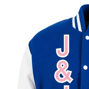 Veste universitaire Jack & Jill avec lettres et écusson d'organisation, bleu roi et blanc, vêtements d'événement de qualité supérieure, approvisionnement en gros - Product Image 4