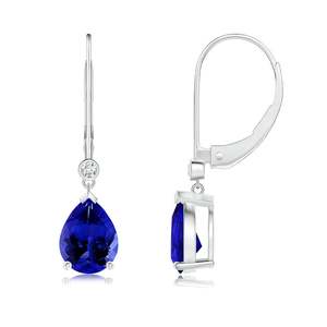 Pendientes Colgantes de Tanzanita con Corte de Pera en Oro Blanco de 14kt, Diamantes Reales, Cierre de Palanca, Joyería Fina para Mujer, Regalo para Novia - Product Image 1