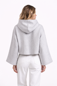 Sudadera Corta con Capucha para Mujer, Color Gris Claro, Informal, Mezcla de Algodón, Sudadera Moderna de Corte Corto, Top con Capucha, Tela Suave y Cómoda - Product Image 2