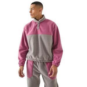 Hombre Oversize Drop Shoulder Popper Neck Collar Block Fleece Chándal con botones de alta calidad Sudaderas con algodón Fleece - Product Image 1