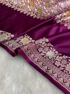 Sari traditionnel Banarasi en soie Mashru Meenakari, tissé à la main, motif floral, tenue de mariée ethnique, pour fêtes, haut de gamme, séchage rapide, protection solaire - Product Image 3