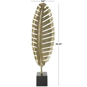 Sculpture moderne en métal plaqué or en forme de feuille, décoration artistique faite à la main pour table de salon - Product Image 5