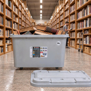 Caja de Almacenamiento de Plástico Resistente de 90L con Tapa y Ruedas, Contenedor Apilable para Almacén, Logística, Organizador de Carga - Product Image 1
