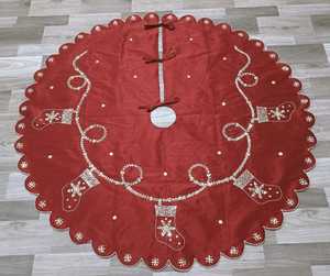 New Handmade <b>Red</b> Velvet Christmas Tree Skirt Gold <b>Sequin</b> Tree Motif 48 Inch Scalloped Edge Holiday Decor Boutique Artistry By PR - Product Image 2