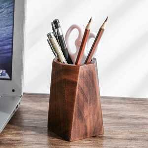 Geometric Walnut Wood Pen <b>Holder</b>: Handmade Desk Organizer - Product Image 3