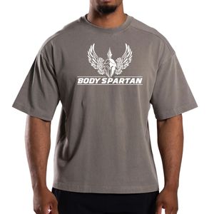 เสื้อยืดโอเวอร์ไซส์สีเทาหินสำหรับผู้ชาย ผ้าฝ้ายฟอก คอกลม ทรงหลวม สไตล์ลำลอง เสื้อผ้าสตรีทแวร์ - Product Image 2