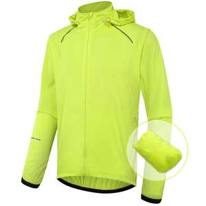 <b>Men's</b> Bright <b>Green</b> Hooded Bomber Windbreaker <b>Jacket</b> <b>Waterproof</b> Sporty Zipper Closure Regular Fit Solid Color Autumn Wear - Product Image 1