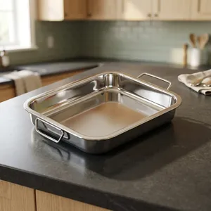 Stainless Steel <b>Tray</b> with Handles for Baking Roasting <b>Grilling</b> Serving | Rectangular <b>Oven</b> <b>Tray</b> Kitchen Cookware Serving <b>Tray</b> - Product Image 4