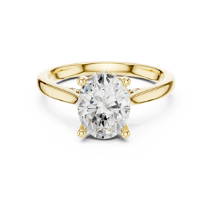 Anillo de compromiso y boda solitario de oro con corte ovalado, halo y gemas laterales redondas, para mujer, con montura de garras. - Product Image 1