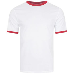 T-shirt rose à manches courtes pour homme avec bordure contrastante, col rond, coupe classique, tricoté, couleur unie - Product Image 5