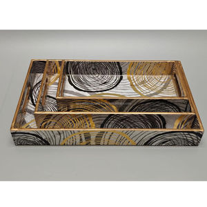 Tayyab artisanat en gros plateau en bois de manguier avec imprimé floral de qualité supérieure ensemble de service de table élégant - Product Image 1