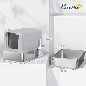 Lettiera per Gatti 2 in 1 XL in Acciaio Inox Grigio con Funzioni di Facile Pulizia, Coperchio Rimovibile, Paletta e Sacchetti Filtranti per Gatti di Piccola e Grande Taglia - Product Image 3