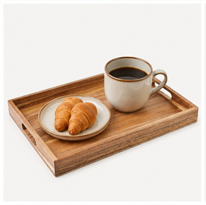 Wholesale Eco-Friendly Rectangular Wood Serving <b>Tray</b> With Cutout Handles Handcrafted Decorative Wooden Platter For <b>Breakfast</b> - Product Image 2