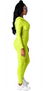 Women's Adults Solid Breathable Autumn <b>Vintage</b> Sportswear Sets Spandex/Cotton Athletic Jacket Long <b>Pants</b> Drawstring Midweight - Product Image 3