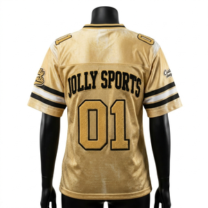 <b>Womens</b> Football Jersey 200 GSM Premium Polyester <b>Mesh</b> Breathable Gold Black Sleeve Panels Tackle Twill Custom Logo - Product Image 3