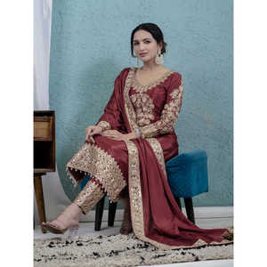 Belle tenue de fête pour femmes haut et ensemble fantaisie Dupatta ensembles élégants pour femmes - Product Image 5