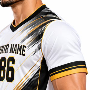 Custom <b>White</b> Black Gold Football Jersey and <b>Shorts</b> Set for Men Soccer Uniform - Product Image 5