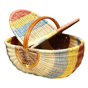 Panier de pique-nique en rotin naturel personnalisable avec poignée, panier de courses en osier naturel - Product Image 1