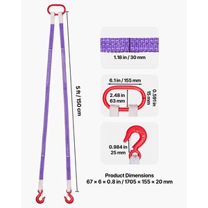 2 Piezas de Eslingas de Poliéster de Alta Resistencia con Capacidad de 4400 LB, Ganchos de Brida, Correa de Elevación de 5 Pies para Motores, Eslingas de Cinta Resistentes al Desgaste - Product Image 2