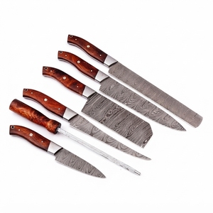 Ensemble de couteaux de cuisine en acier Damas, 6 pièces, manche en bois de rose, ensemble de couteaux de chef professionnels, aiguiseur, fabrication directe d'usine - Product Image 1