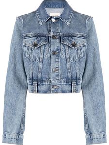 Light Wash Women's <b>Cropped</b> <b>Denim</b> <b>Jacket</b> Long Sleeve Zip Front Pockets Casual Spring Style - Product Image 5