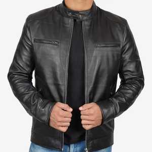 Veste en cuir pour homme, simple, en cuir de mouton véritable à 100%, avec impression personnalisée, chaude pour l'hiver. - Product Image 1