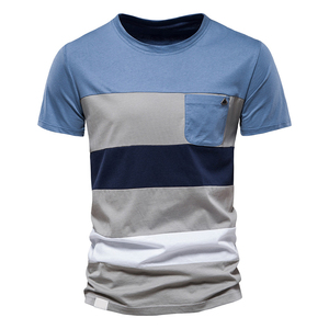 Men's Navy <b>White</b> Color Blocked Short Sleeve O-Neck Casual T-<b>Shirt</b> Knitted Regular Fit Solid Design - Product Image 6